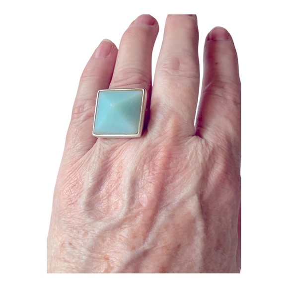 Designer Statement Ring! Heavy Sterling with Pyramid Chalcedony 20mm square! - Picture 1 of 10